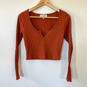 Lisa Says Gah Rust Knit Long Sleeve Crop Top